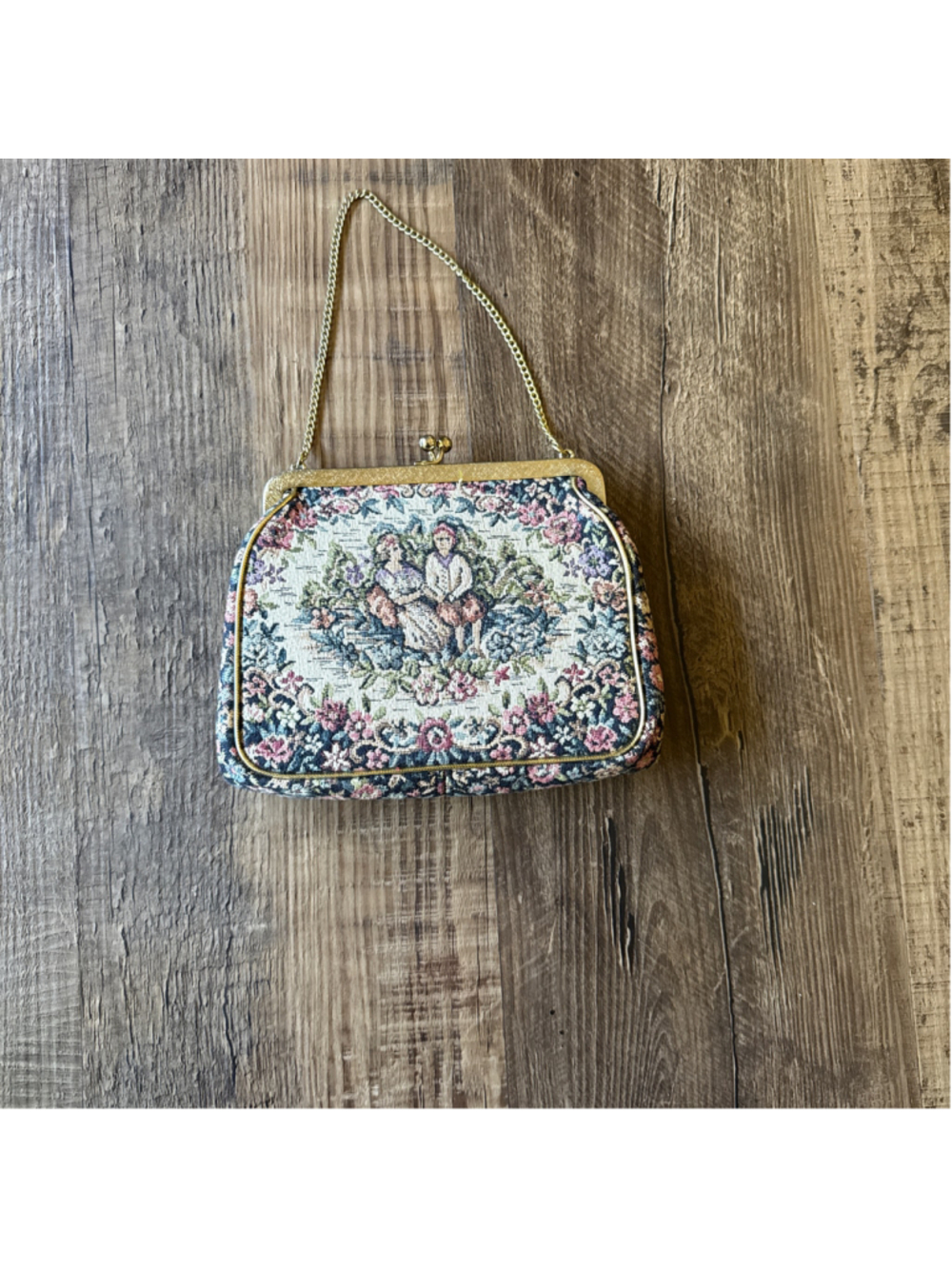 JR Miami USA Tapestry Handbag Vintage Style Victorian Floral Kiss Lock Chain Pur - Picture 2 of 3